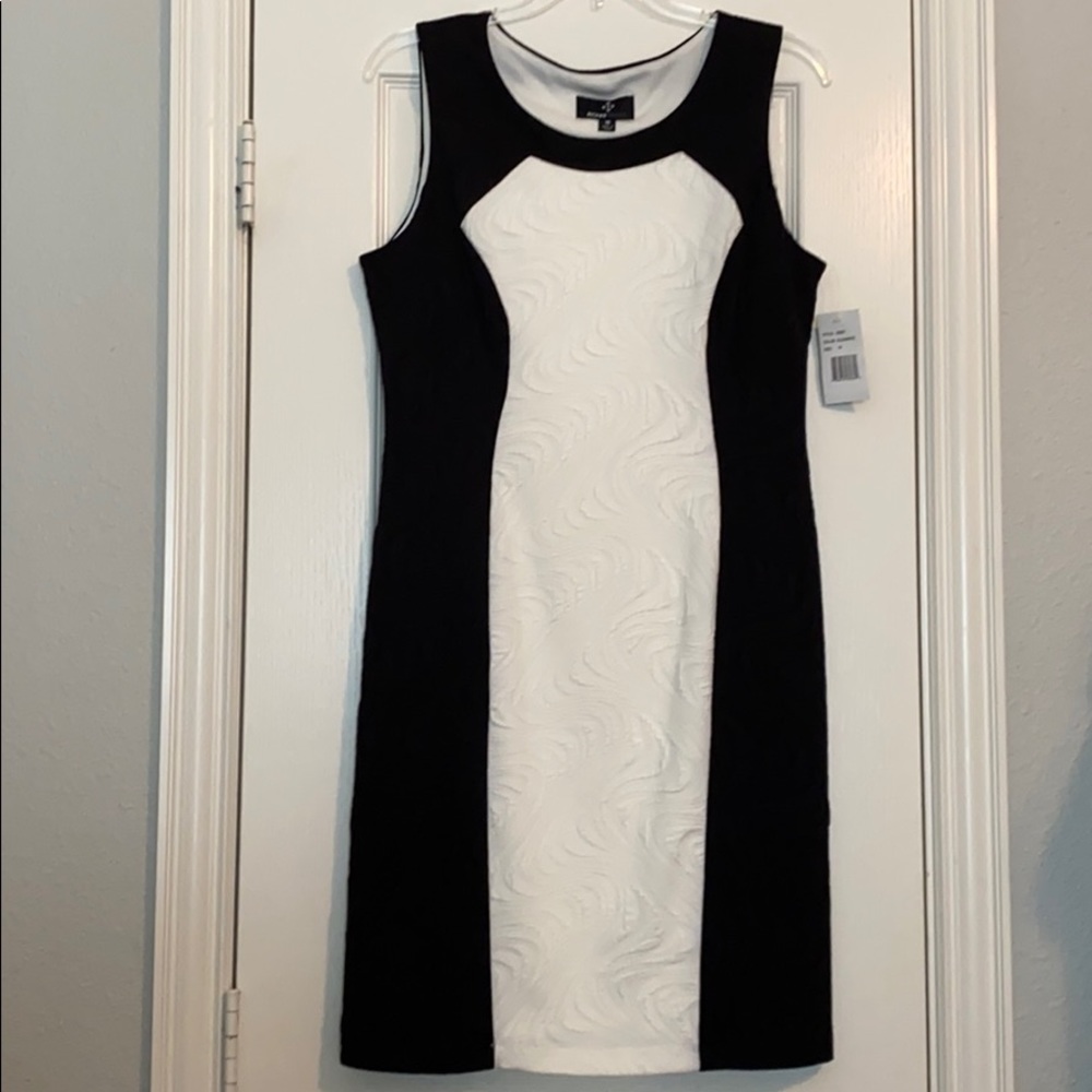 Textured black and white colorblock dress
